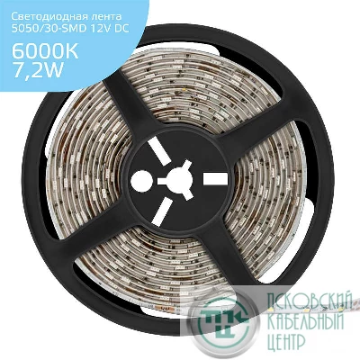 Лента светодиодная Elementary 5050/30-SMD 7.2Вт 12В DC IP20 холод. бел. (уп.5м) Gauss 355000307