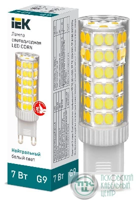 Лампа светодиодная CORN 7Вт капсула 4000К G9 230В керамика IEK LLE-CORN-7-230-40-G9