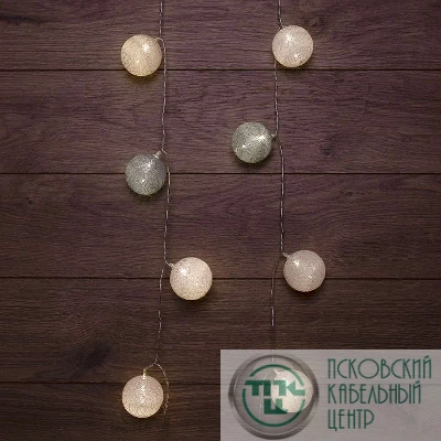 Фонарики тайские "Вельвет" 3.5м 20LED тепл. бел. питание 2хАА (батарейки не в комплекте) провод прозр. ПВХ NEON-NIGHT 303-087