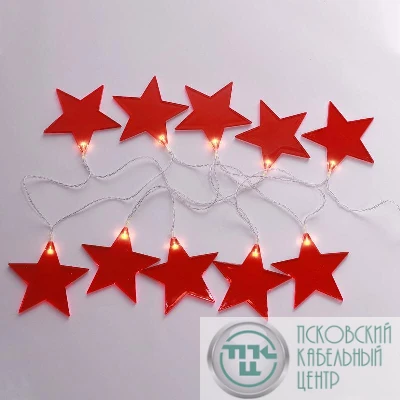 Гирлянда светодиодная "Звездопад" красн. 2.25м 10LED тепл. бел. провод прозр. 2хAA (батарейки не в комплекте) Neon-Night 304-002