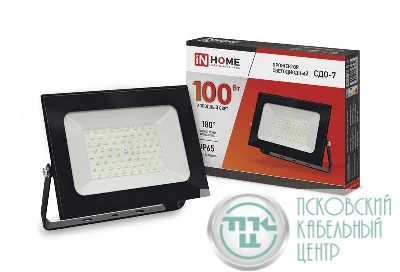 Прожектор светодиодный СДО-7 100Вт 6500К IP65 9000лм 230В черн. IN HOME 4690612034652