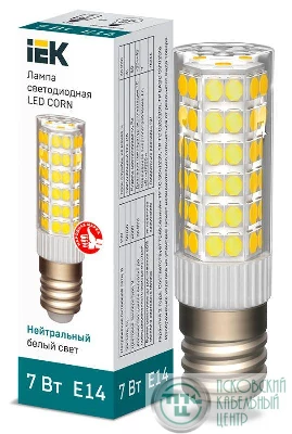 Лампа светодиодная Corn 7Вт капсульная 4000К нейтр. бел. E14 230В керамика IEK LLE-Corn-7-230-40-E14