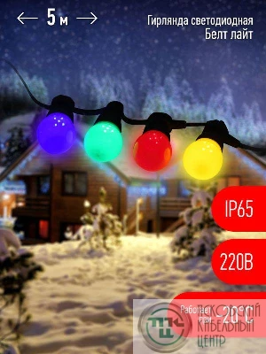 Гирлянда "Белт Лайт" 5м 15LED шаг 30см мультиколор 220В каучуковая изоляция IP65 ЭРА Б0047953