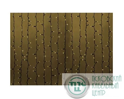Гирлянда Дождь "ПЛЕЙ-ЛАЙТ" 2х1.5м 360LED 22Вт IP44 230В тепл. бел.; фиксинг темн. зел. провод NEON-NIGHT 235-126