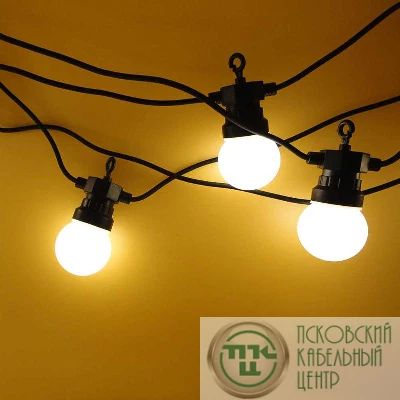 Гирлянда уличная "Лофт" 20 матов. ламп х 5LED влагостойкая IP44 провод черн. каучук Neon-Night 331-356