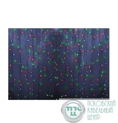 Гирлянда Дождь "ПЛЕЙ-ЛАЙТ" 2х1.5м 192LED 12Вт 220В IP44 фиксинг RGB силикон. провод NEON-NIGHT 235-309-6