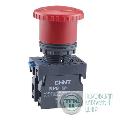 Кнопка управления "Грибок" NP8-11ZS/14 d40мм 1НО+1НЗ IP65 с фиксацией красн. (R) CHINT 667129