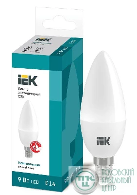 Лампа светодиодная 9Вт C35 свеча 4000К нейтр. бел. E14 230В IEK LLE-C35-9-230-40-E14