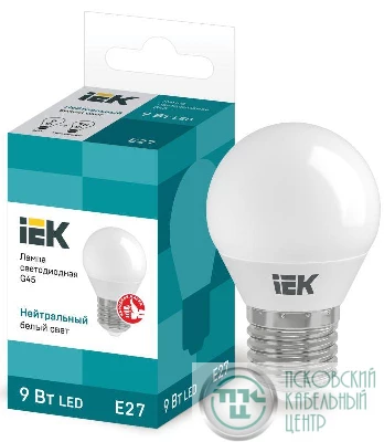 Лампа светодиодная G45 9Вт шар 4000К нейтр. бел. E27 230В IEK LLE-G45-9-230-40-E27