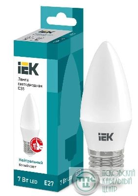 Лампа светодиодная 7Вт C35 свеча 4000К нейтр. бел. E27 230В IEK LLE-C35-7-230-40-E27