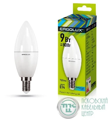 Лампа светодиодная LED-C35-9W-E14-4К Свеча 9Вт E14 4000К 172-265В Ergolux 13168