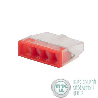 Экспресс-клемма строительно-монтажная СМК 2273-244 4-проводная 0.5-2.5кв.мм с пастой (блист.20шт) Rexant 07-3218-20