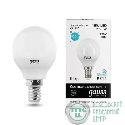 Лампа светодиодная Elementary 10Вт P45 шар 4100К нейтр. бел. E14 730лм GAUSS 53120