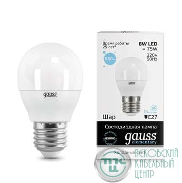 Лампа светодиодная Elementary Globe 8Вт E27 6500К Gauss 53238