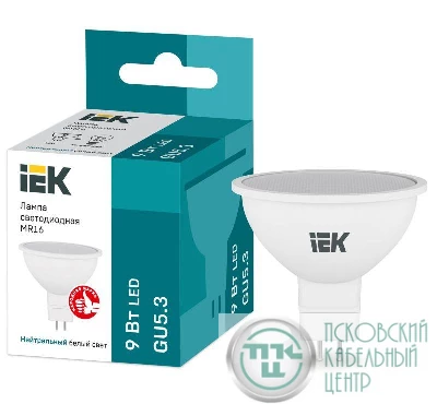 Лампа светодиодная 9Вт MR16 софит 4000К нейтр. бел. GU5.3 230В IEK LLE-MR16-9-230-40-GU5