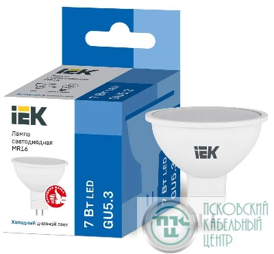 Лампа светодиодная MR16 софит 7Вт 230В 6500К GU5.3 IEK LLE-MR16-7-230-65-GU5