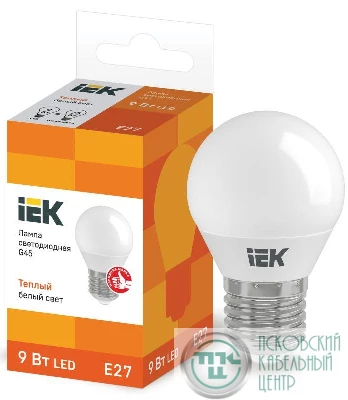 Лампа светодиодная G45 9Вт шар 3000К E27 230В IEK LLE-G45-9-230-30-E27