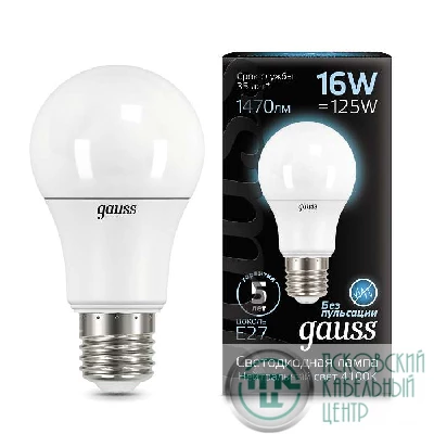 Лампа светодиодная Black 16Вт A60 грушевидная 4100К нейтр. бел. E27 1520лм GAUSS 102502216