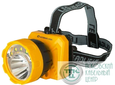 Фонарь налобный LED 5372 (5SMD + 1Вт 2 режима; желт./черн.) Ultraflash 12416