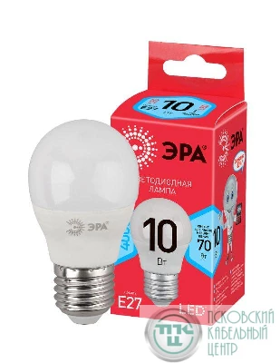 Лампа светодиодная ECO LED P45-10W-840-E27 (диод шар 10Вт нейтр. E27) ЭРА Б0032971