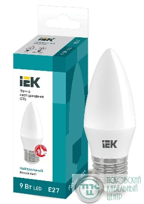 Лампа светодиодная 9Вт C35 свеча 4000К нейтр. бел. E27 230В IEK LLE-C35-9-230-40-E27
