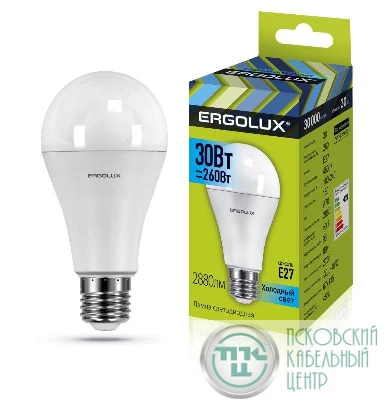 Лампа светодиодная LED-A70-30W-E27-4K ЛОН 30Вт E27 4500К 180-240В Ergolux 14229