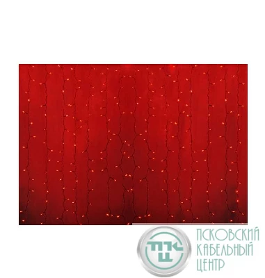 Гирлянда Дождь "ПЛЕЙ-ЛАЙТ" 2х1.5м 192LED 12Вт 220В IP44 красн. прозр. провод NEON-NIGHT 235-302-6