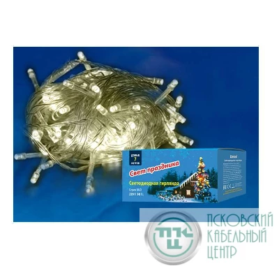Гирлянда светодиодная ULD-S0700-060/DTA WARM WHITE IP20 7м с контроллером 60 светодиодов тепл. бел. провод прозр. Uniel UL-00005257