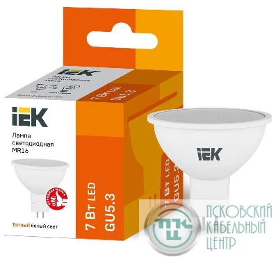 Лампа светодиодная MR16 7Вт 3000К тепл. бел. GU5.3 630лм 230-240В IEK LLE-MR16-7-230-30-GU5