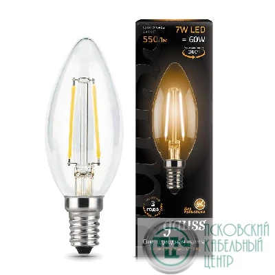 Лампа светодиодная филаментная Black Filament 7Вт свеча 2700К тепл. бел. E14 550лм GAUSS 103801107