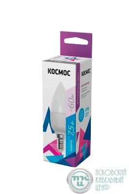 Лампа светодиодная CN 7.5Вт 220В E14 6500К КОСМОС LkecLED7.5wCNE1465