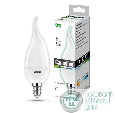 Лампа светодиодная LED5-CW35/845/E14 5Вт свеча на ветру 4500К бел. E14 405лм 220-240В Camelion 12034