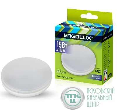 Лампа светодиодная LED-GX53-15W-GX53-6K 15Вт GX53 6500К 180-240В Ergolux 14240