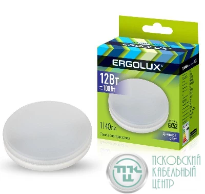Лампа светодиодная LED-GX53-12W-GX53-6K 12Вт GX53 6500К 180-280В Ergolux 14238