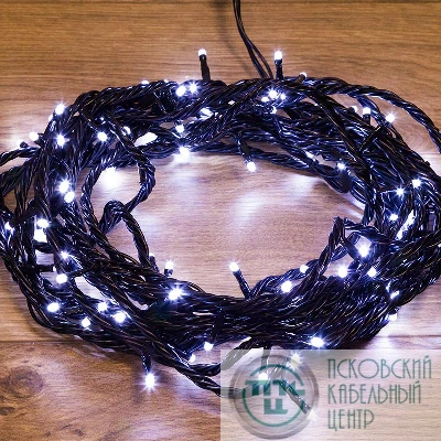 Гирлянда "ТВИНКЛ ЛАЙТ LED" (с контроллером 8 режимов) 10м 100LED 10Вт 220В IP54 бел. провод черн. ПВХ NEON-NIGHT 303-135
