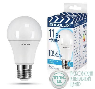 Лампа светодиодная LED-A60-11W-E27-4K ЛОН 11Вт Е27 4500К 220-240В ПРОМО Ergolux 14459