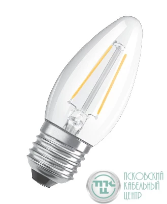 Лампа светодиодная филаментная LED STAR CLASSIC B 60 5W/827 5Вт свеча 2700К тепл. бел. E27 600лм 220-240В прозр. стекл. OSRAM 4058075212398