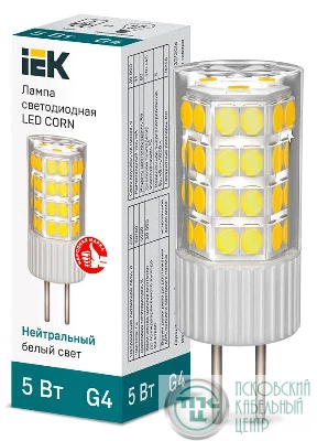 Лампа светодиодная Corn 5Вт капсульная 4000К нейтр. бел. G4 230В керамика IEK LLE-Corn-5-230-40-G4