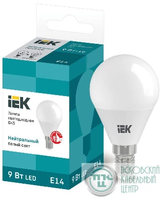 Лампа светодиодная G45 9Вт шар 4000К нейтр. бел. E14 230В IEK LLE-G45-9-230-40-E14