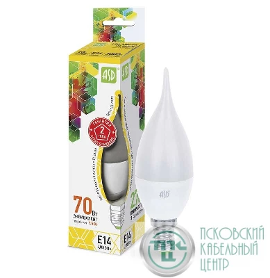 Лампа светодиодная LED-свеча на ветру-standard 7.5Вт свеча на ветру 3000К тепл. бел. E14 675лм 160-260В ASD 4690612004556