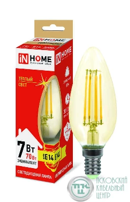Лампа светодиодная LED-СВЕЧА-deco 7Вт 230В E14 3000К 630Лм зол. IN HOME 4690612007540