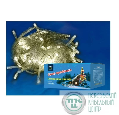 Гирлянда светодиодная ULD-S1500-100/DTA WARM WHITE IP20 15м с контроллером 100 светодиодов тепл. бел. провод прозр. Uniel UL-00005258