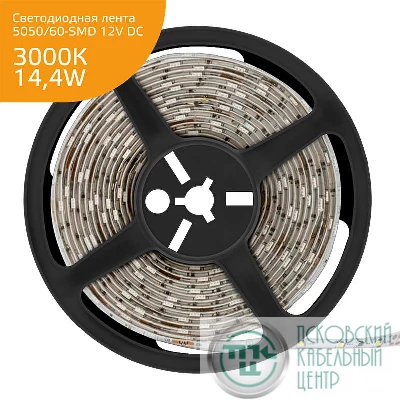 Лента светодиодная Elementary 5050/60-SMD 14.4Вт 12В DC IP20 тепл. бел. (уп.5м) Gauss 355000114