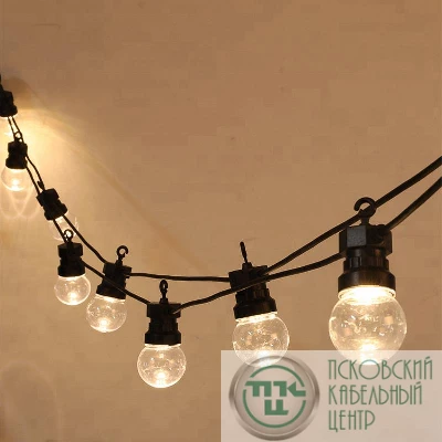 Гирлянда уличная "Лофт" 20 прозр. ламп х 5LED влагостойкая IP44 провод черн. каучук Neon-Night 331-357