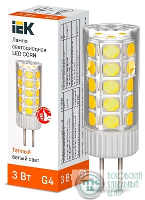Лампа светодиодная CORN 3Вт капсула 3000К G4 12В керамика IEK LLE-CORN-3-012-30-G4
