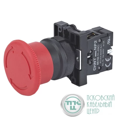 Кнопка управления "Грибок" d40мм (2) с фиксацией NP2-ES542 без подсветки красн. 1НЗ IP40 CHINT 574833