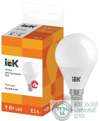 Лампа светодиодная G45 9Вт шар 3000К E14 230В IEK LLE-G45-9-230-30-E14