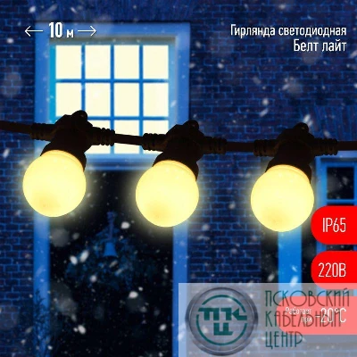 Гирлянда "Белт Лайт" 10м 30LED шаг 30см тепл. свет 220В каучуковая изоляция IP65 ЭРА Б0047954