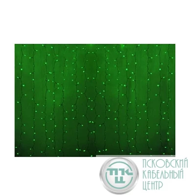Гирлянда Дождь "ПЛЕЙ-ЛАЙТ" 2х1.5м 192LED 12Вт 220В IP44 зел. прозр. провод NEON-NIGHT 235-304-6