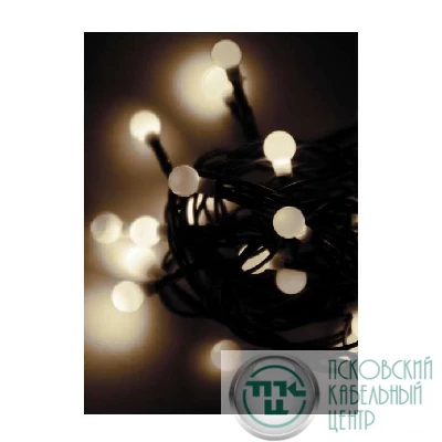 Гирлянда декоративная "Маленькие шарики cherry" 30LED 4.4м (2.9+1.5м) зел. провод IP20 тепл. бел. Космос KOC_GIR30LEDBALL_W